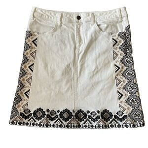 Pilcro‎ Anthropologie White Embroidered Denim Mini Skirt Boho Western Size 8